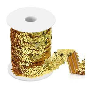 11 Yard Elastic Sequins Trim 3 Row Flat Glitter Metallic Stretch (Gold)